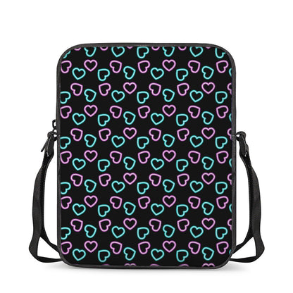 Pink And Blue Lights Heart Pattern Print Rectangular Crossbody Bag