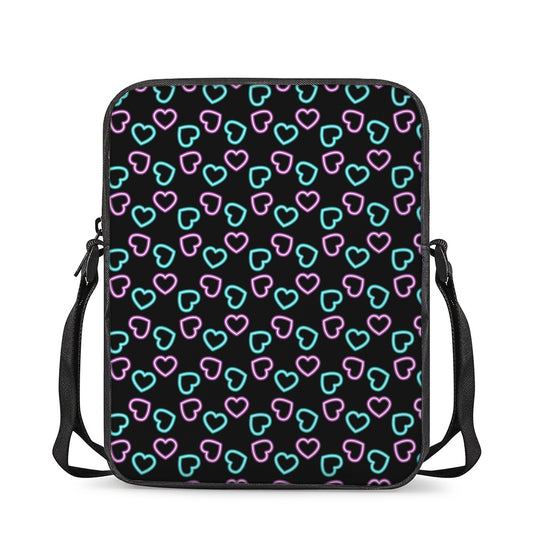 Pink And Blue Lights Heart Pattern Print Rectangular Crossbody Bag
