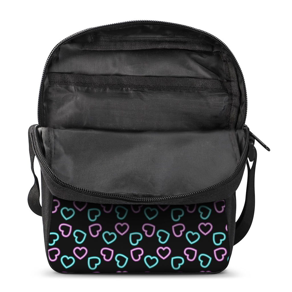 Pink And Blue Lights Heart Pattern Print Rectangular Crossbody Bag