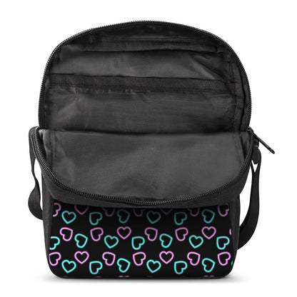 Pink And Blue Lights Heart Pattern Print Rectangular Crossbody Bag