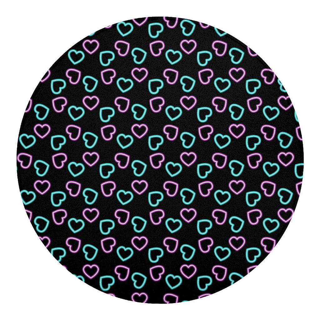 Pink And Blue Lights Heart Pattern Print Round Blanket