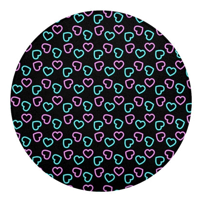Pink And Blue Lights Heart Pattern Print Round Blanket