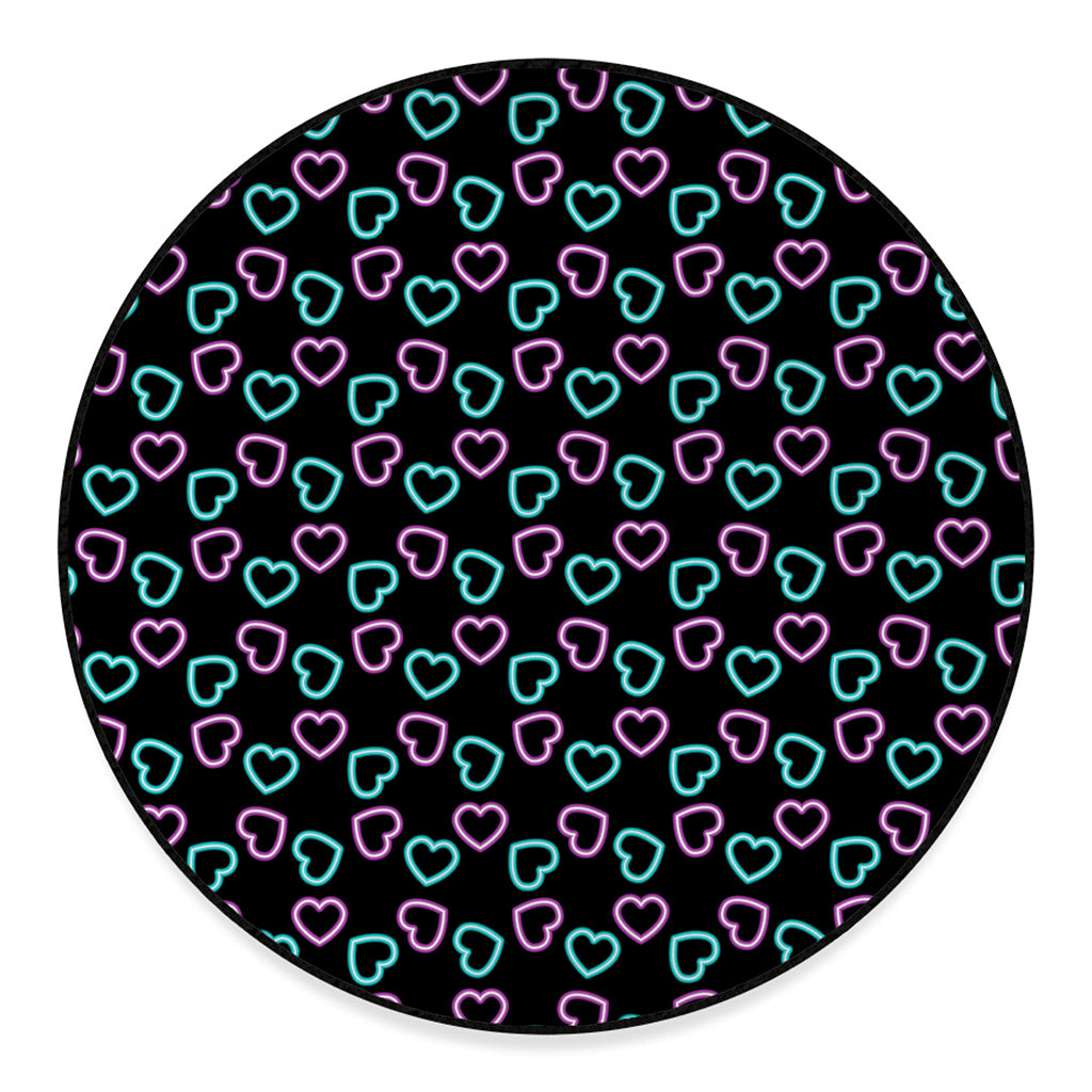 Pink And Blue Lights Heart Pattern Print Round Floor Mat