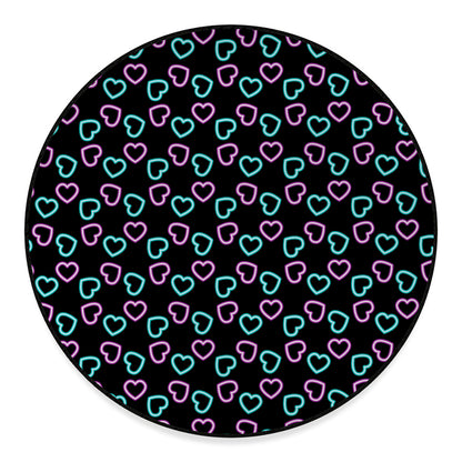 Pink And Blue Lights Heart Pattern Print Round Floor Mat