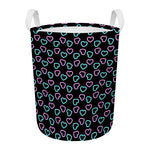 Pink And Blue Lights Heart Pattern Print Round Laundry Basket