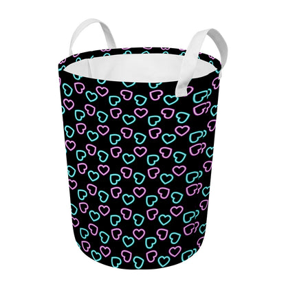 Pink And Blue Lights Heart Pattern Print Round Laundry Basket