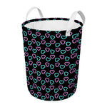 Pink And Blue Lights Heart Pattern Print Round Laundry Basket