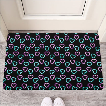 Pink And Blue Lights Heart Pattern Print Rubber Doormat