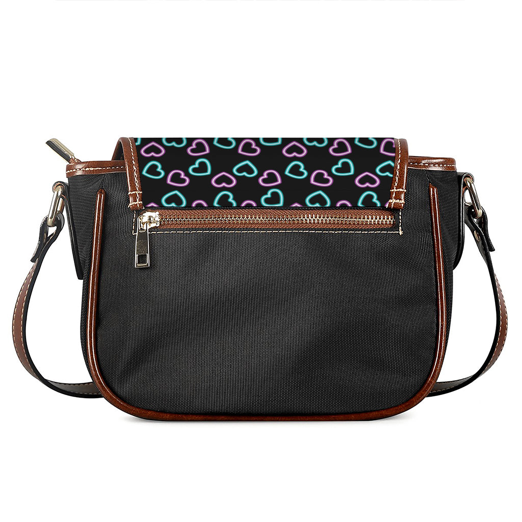 Pink And Blue Lights Heart Pattern Print Saddle Bag