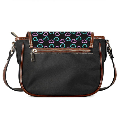 Pink And Blue Lights Heart Pattern Print Saddle Bag