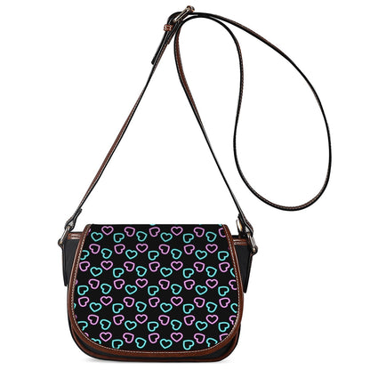 Pink And Blue Lights Heart Pattern Print Saddle Bag