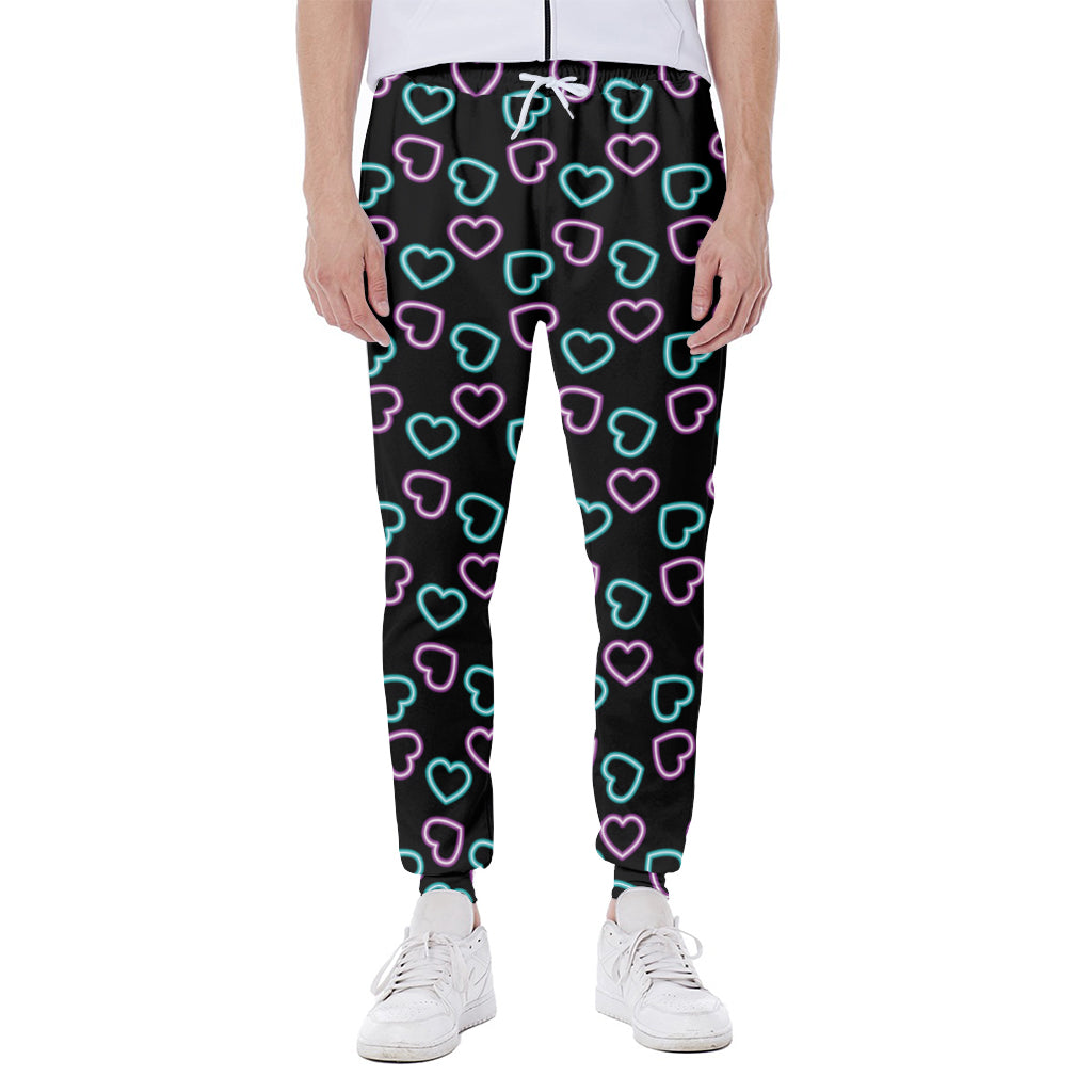Pink And Blue Lights Heart Pattern Print Scuba Joggers