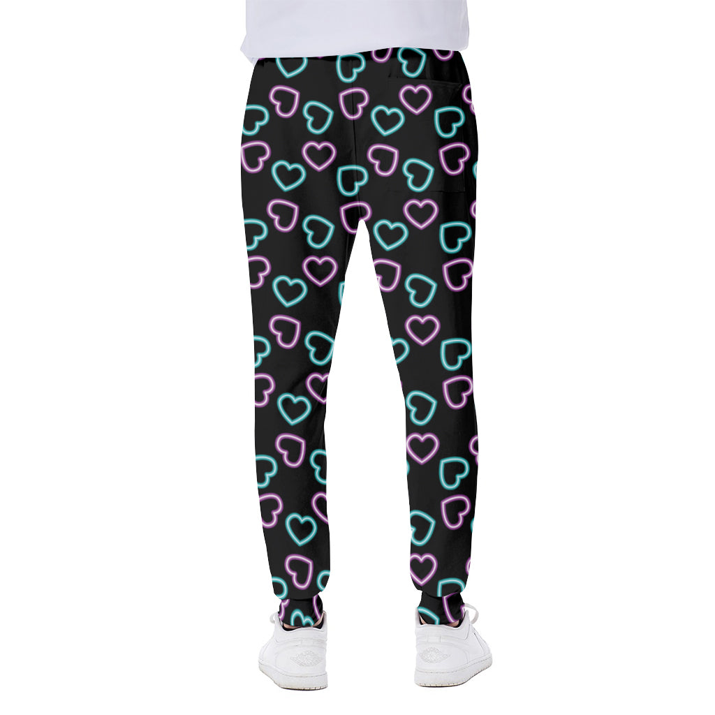 Pink And Blue Lights Heart Pattern Print Scuba Joggers