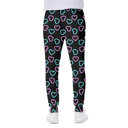 Pink And Blue Lights Heart Pattern Print Scuba Joggers