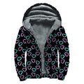 Pink And Blue Lights Heart Pattern Print Sherpa Lined Zip Up Hoodie