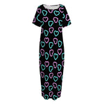 Pink And Blue Lights Heart Pattern Print Short Sleeve Long Nightdress