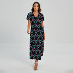 Pink And Blue Lights Heart Pattern Print Short Sleeve Maxi Dress