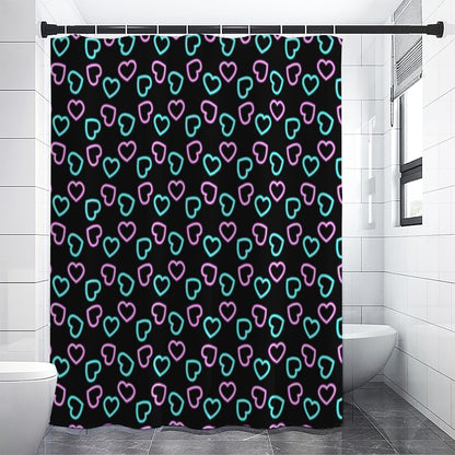 Pink And Blue Lights Heart Pattern Print Shower Curtain