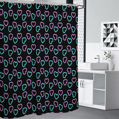 Pink And Blue Lights Heart Pattern Print Shower Curtain