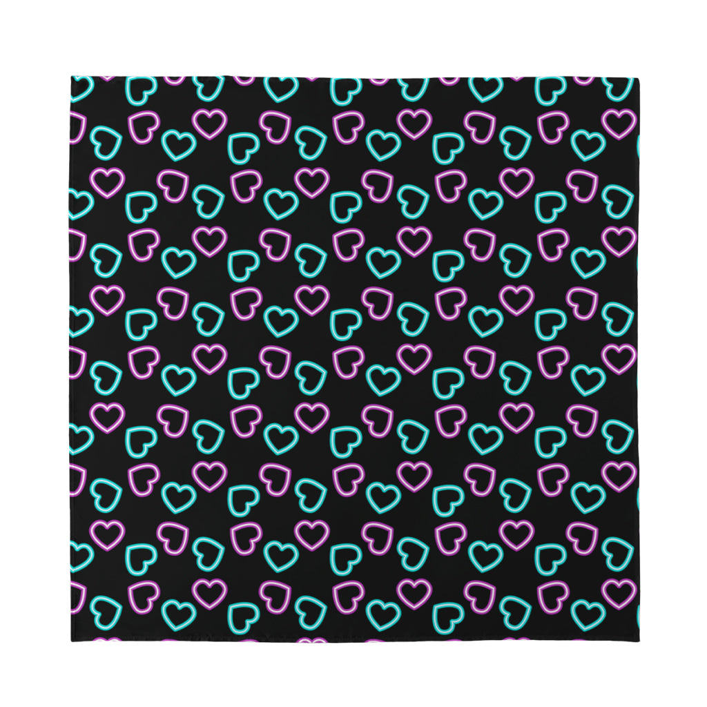 Pink And Blue Lights Heart Pattern Print Silk Bandana