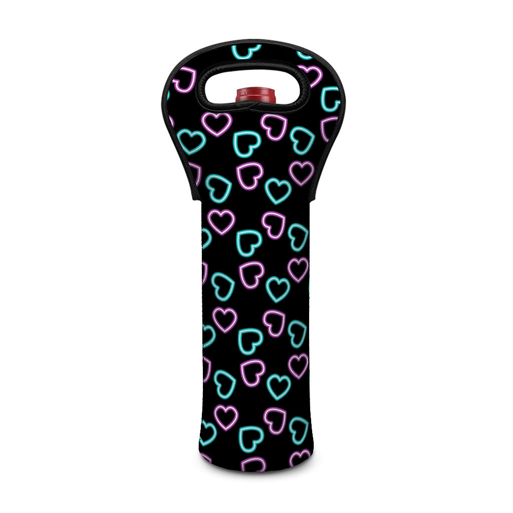 Pink And Blue Lights Heart Pattern Print Single Neoprene Wine Tote