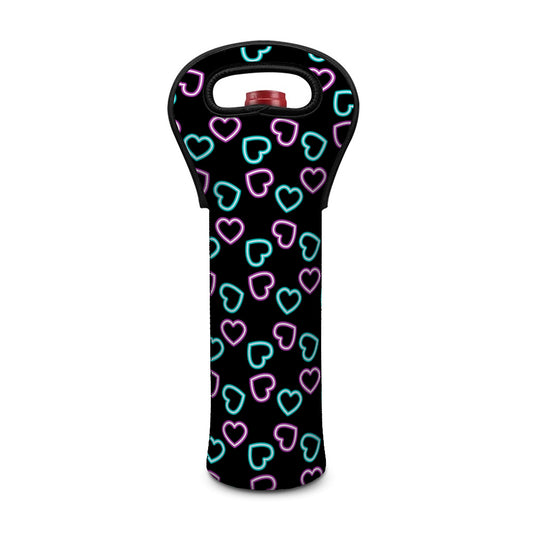 Pink And Blue Lights Heart Pattern Print Single Neoprene Wine Tote