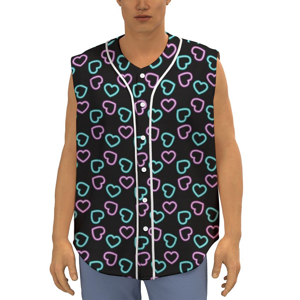 Pink And Blue Lights Heart Pattern Print Sleeveless Baseball Jersey
