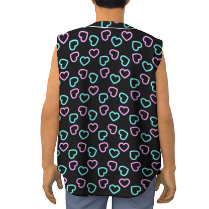 Pink And Blue Lights Heart Pattern Print Sleeveless Baseball Jersey