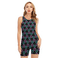 Pink And Blue Lights Heart Pattern Print Sleeveless One Piece Swimsuit