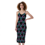 Pink And Blue Lights Heart Pattern Print Slim Fit Midi Cami Dress