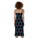 Pink And Blue Lights Heart Pattern Print Slim Fit Midi Cami Dress