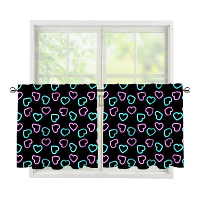 Pink And Blue Lights Heart Pattern Print Tier Curtains