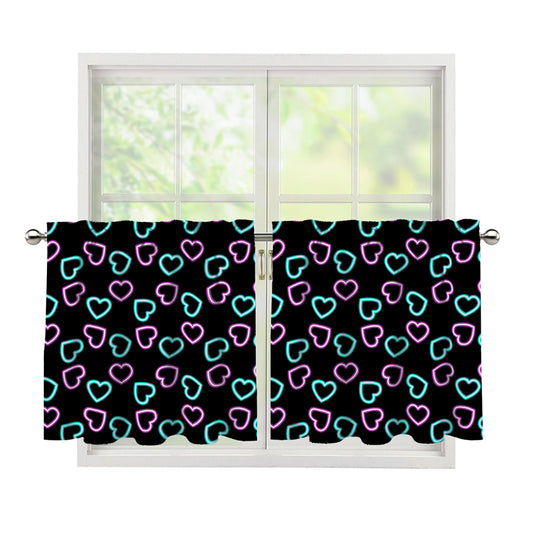 Pink And Blue Lights Heart Pattern Print Tier Curtains