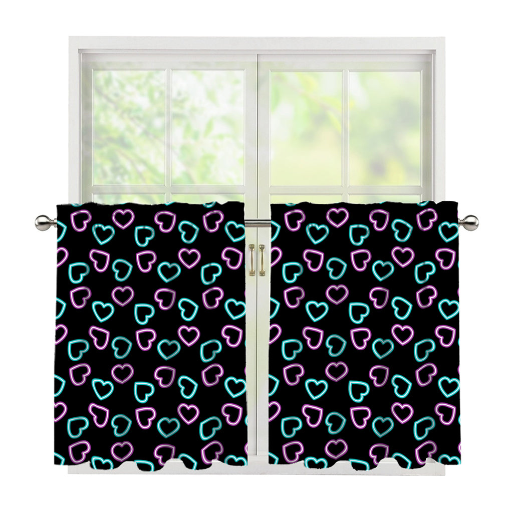 Pink And Blue Lights Heart Pattern Print Tier Curtains