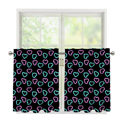 Pink And Blue Lights Heart Pattern Print Tier Curtains