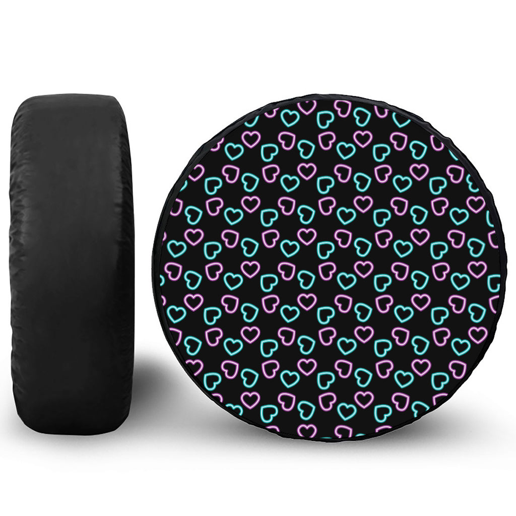 Pink And Blue Lights Heart Pattern Print Tire Cover