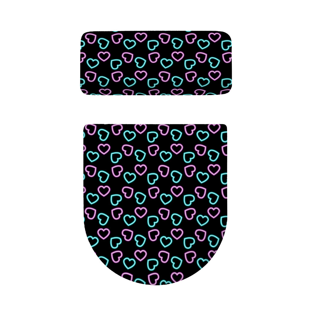 Pink And Blue Lights Heart Pattern Print Toilet Lid And Tank Cover Set