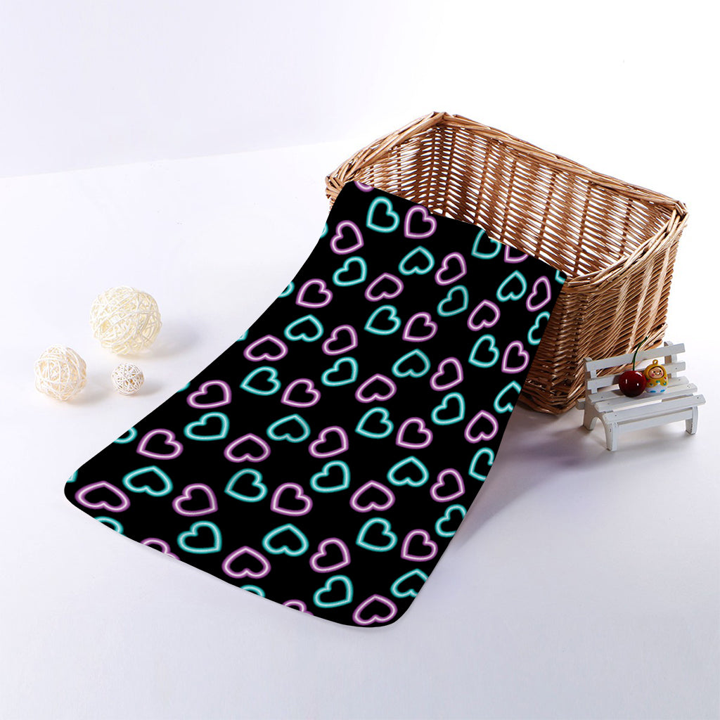 Pink And Blue Lights Heart Pattern Print Towel