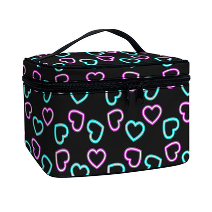Pink And Blue Lights Heart Pattern Print Travel Makeup Bag