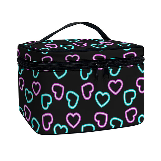 Pink And Blue Lights Heart Pattern Print Travel Makeup Bag