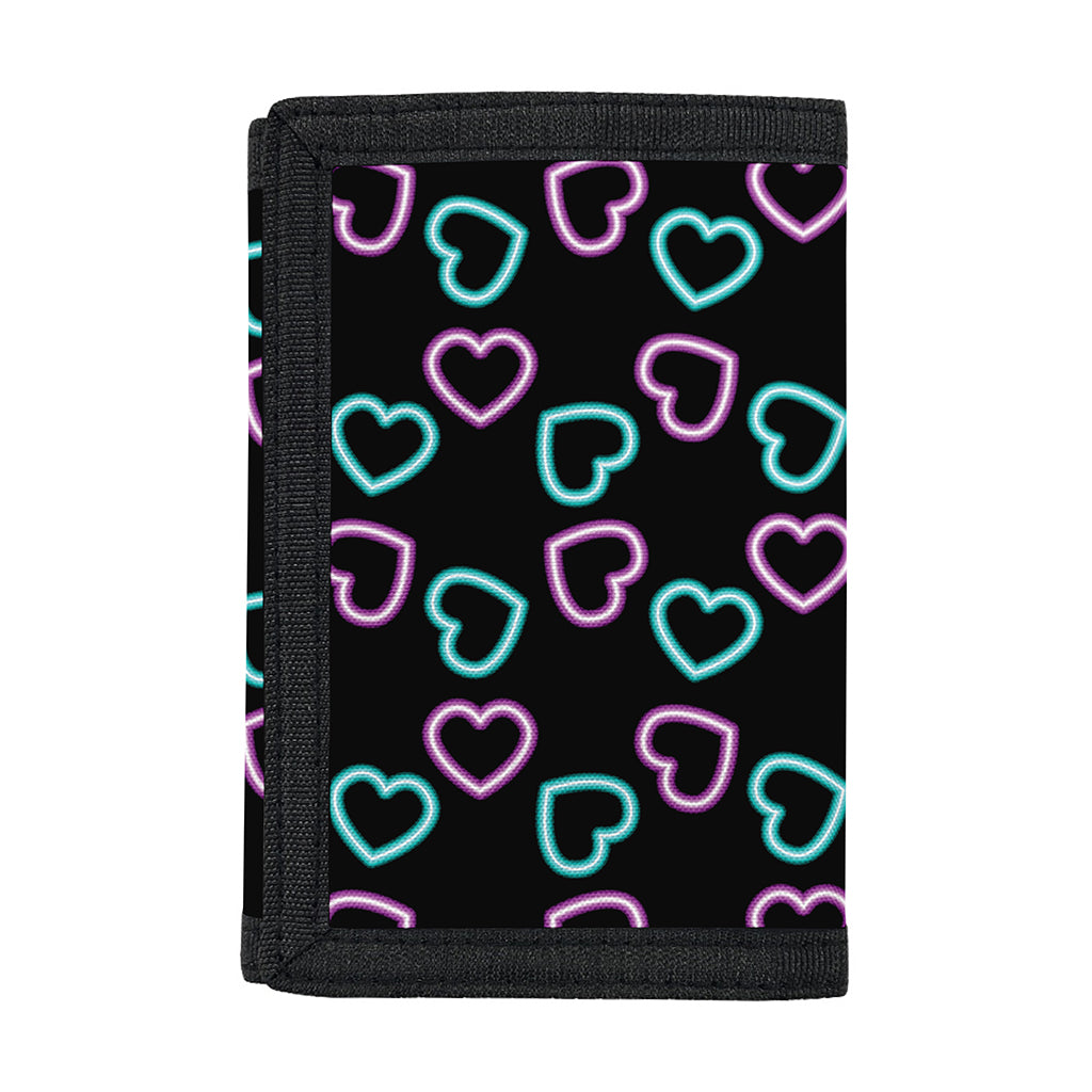 Pink And Blue Lights Heart Pattern Print Trifold Wallet
