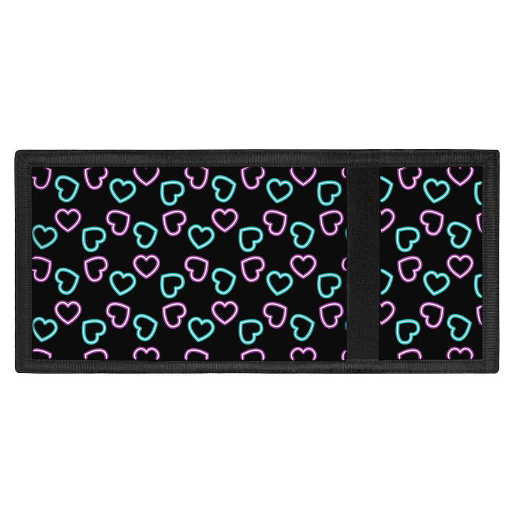 Pink And Blue Lights Heart Pattern Print Trifold Wallet