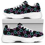 Pink And Blue Lights Heart Pattern Print White Chunky Shoes