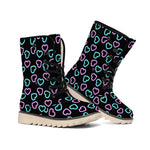 Pink And Blue Lights Heart Pattern Print Winter Boots