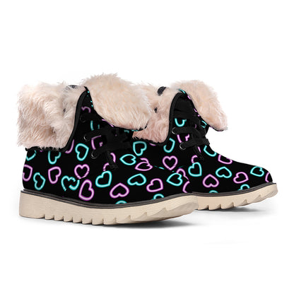 Pink And Blue Lights Heart Pattern Print Winter Boots