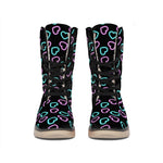 Pink And Blue Lights Heart Pattern Print Winter Boots