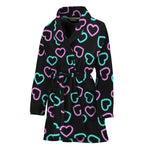 Pink And Blue Lights Heart Pattern Print Women's Bathrobe