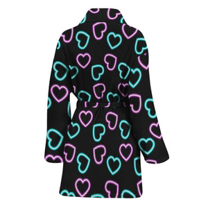 Pink And Blue Lights Heart Pattern Print Women's Bathrobe