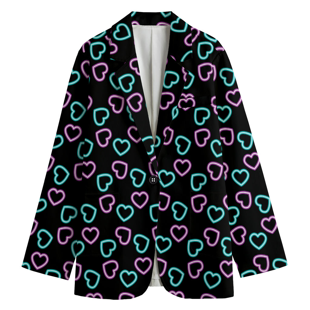 Pink And Blue Lights Heart Pattern Print Women's Blazer