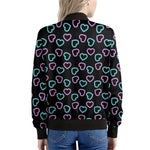 Pink And Blue Lights Heart Pattern Print Women's Bomber Jacket